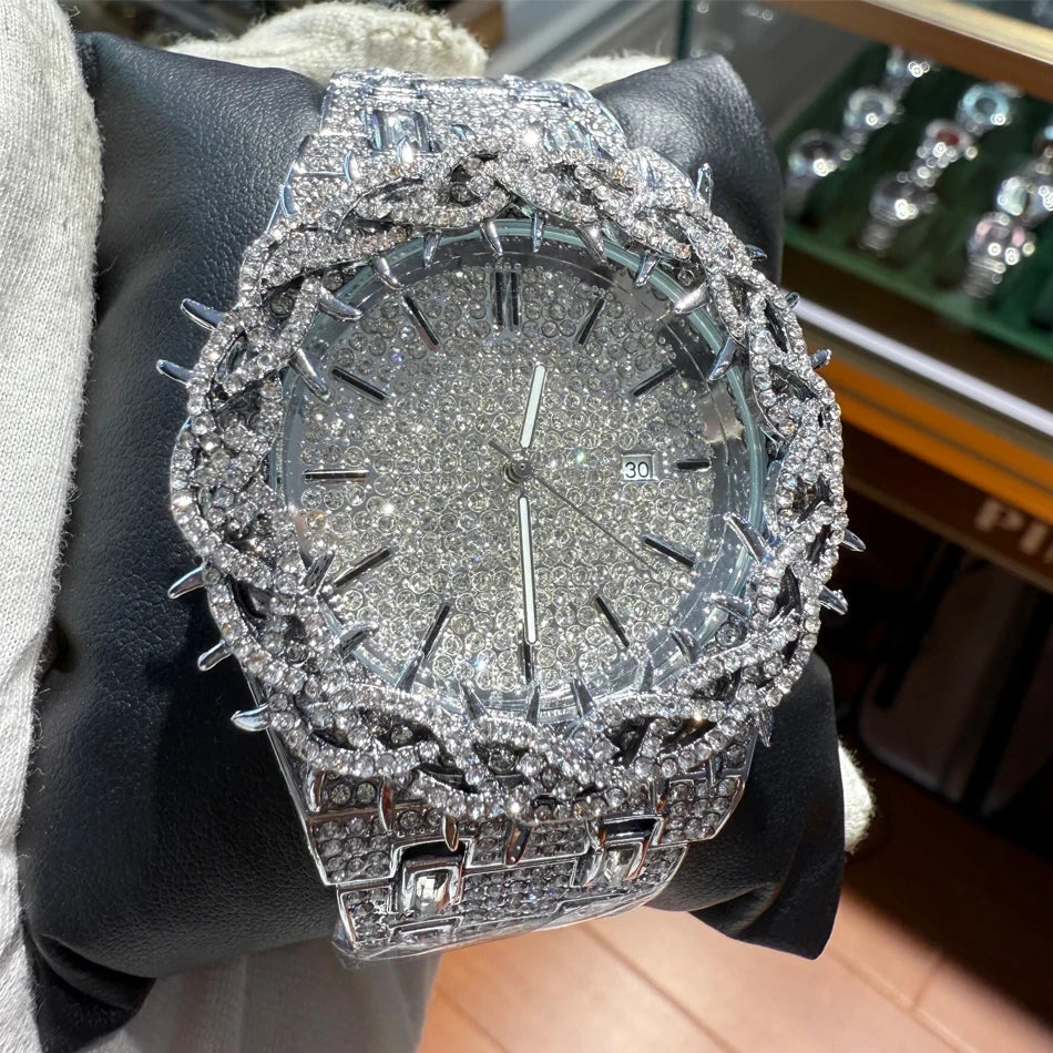Iced Out Rhinestone Thorn Spike Watch