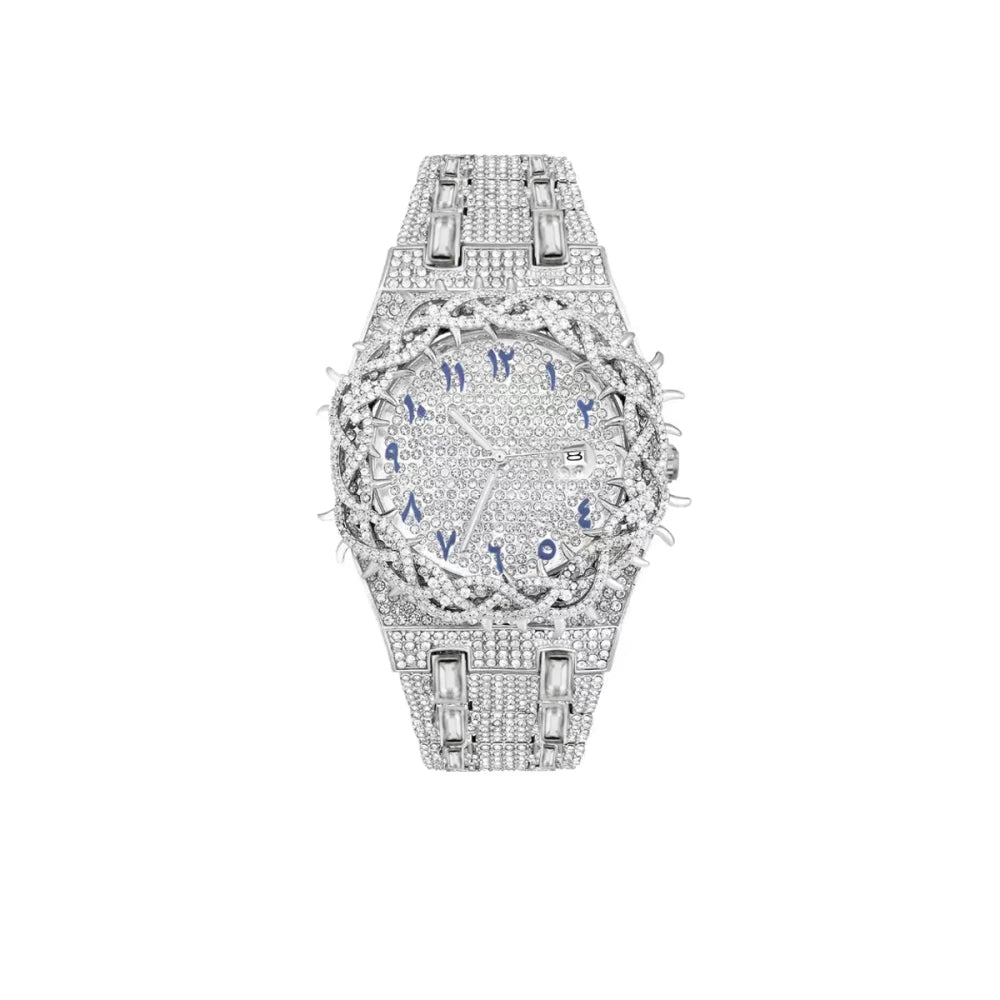 Iced Out Rhinestone Thorn Spike Watch