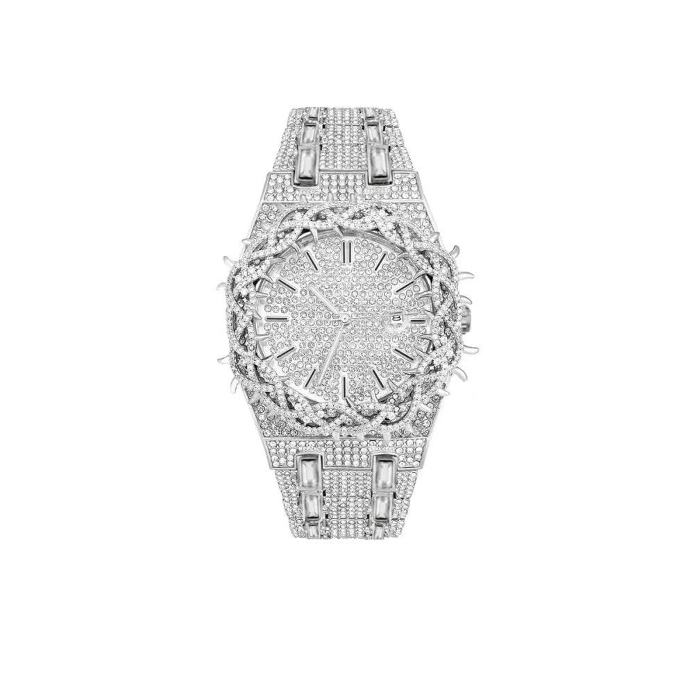 Iced Out Rhinestone Thorn Spike Watch