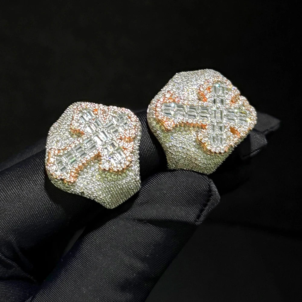 Two Tone Iced Out Cross Ring