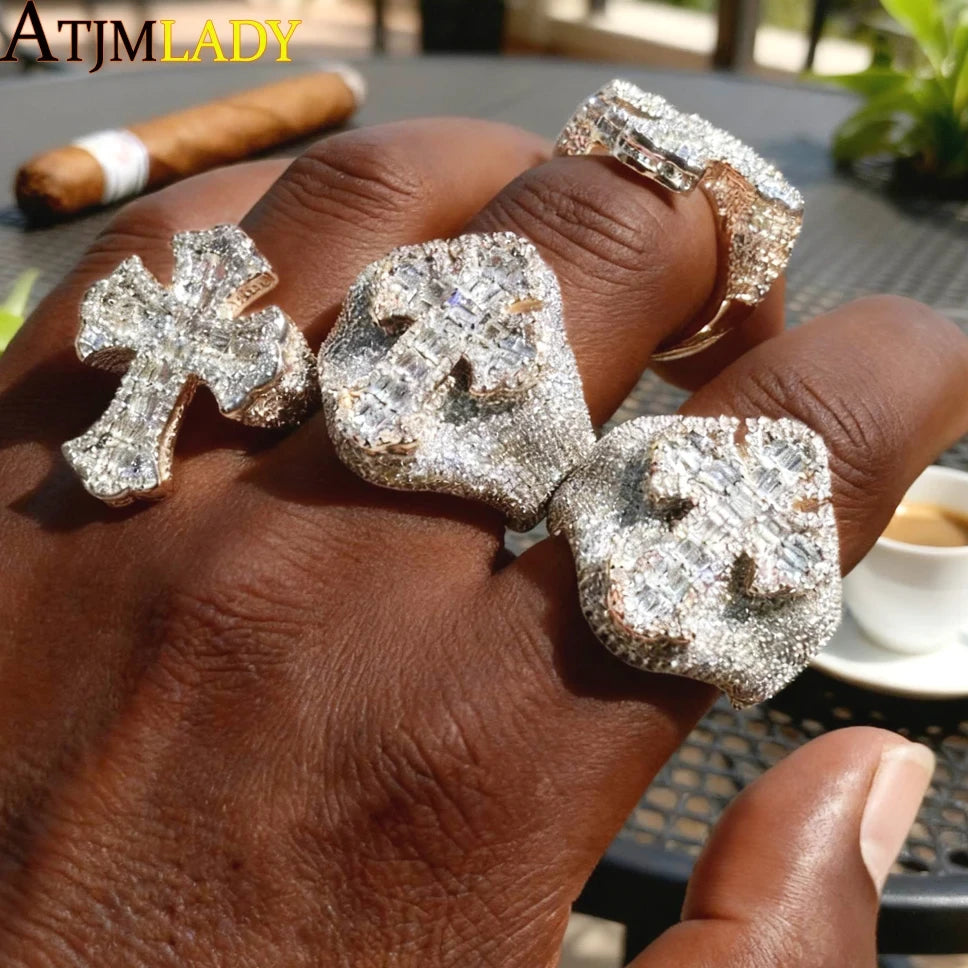 Two Tone Iced Out Cross Ring