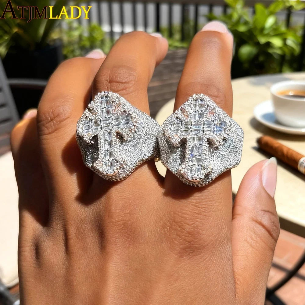 Two Tone Iced Out Cross Ring