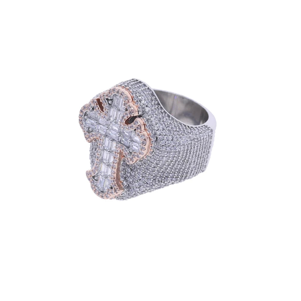 Two Tone Iced Out Cross Ring