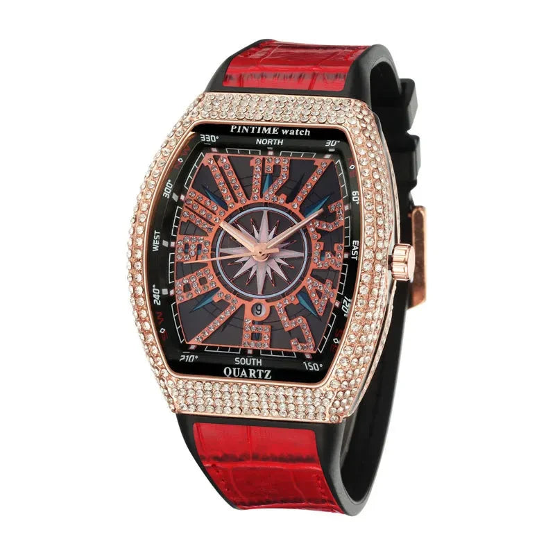 Pintime Diamond Inlay Tonneau Watch