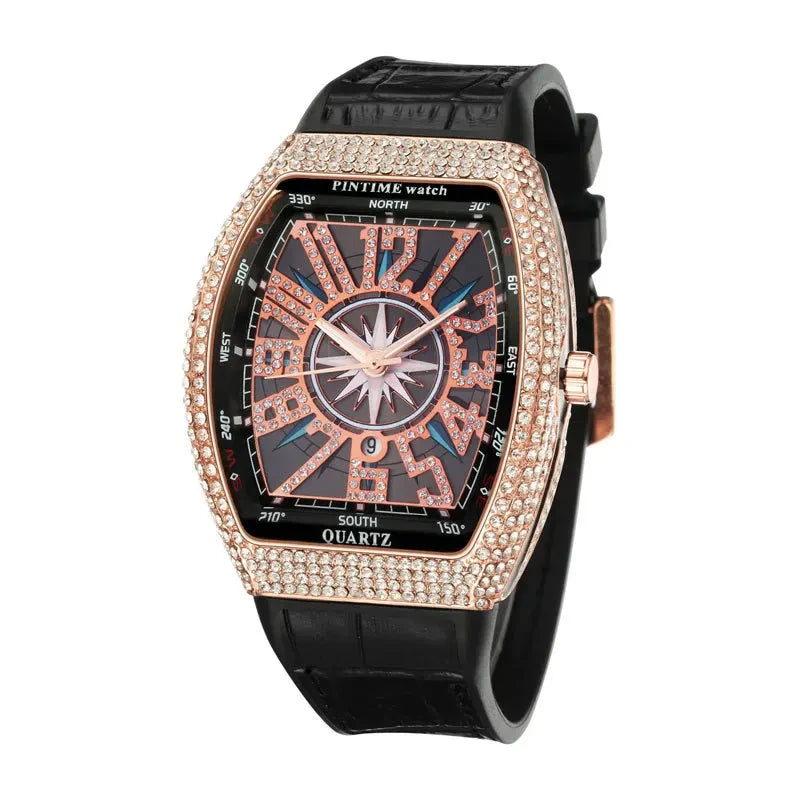 Pintime Diamond Inlay Tonneau Watch