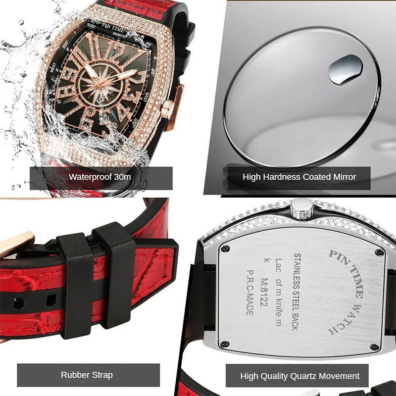 Pintime Diamond Inlay Tonneau Watch