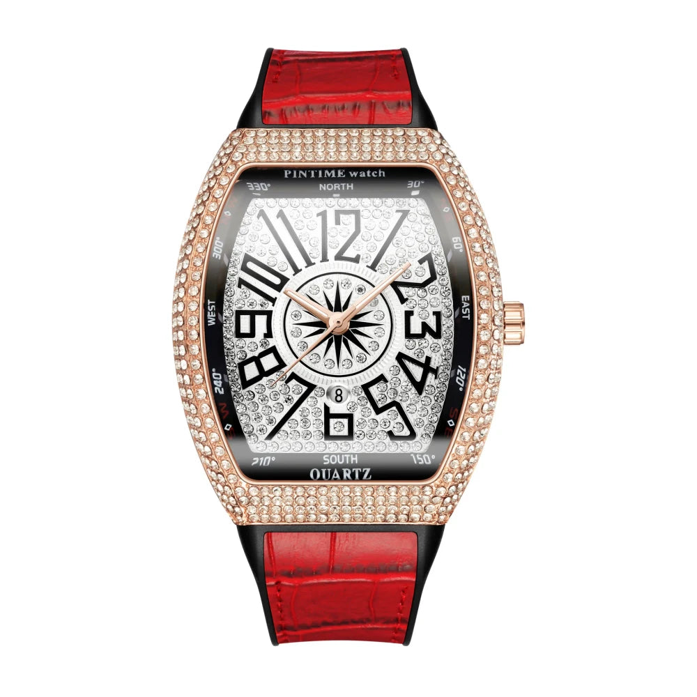 Pintime Diamond Inlay Tonneau Watch
