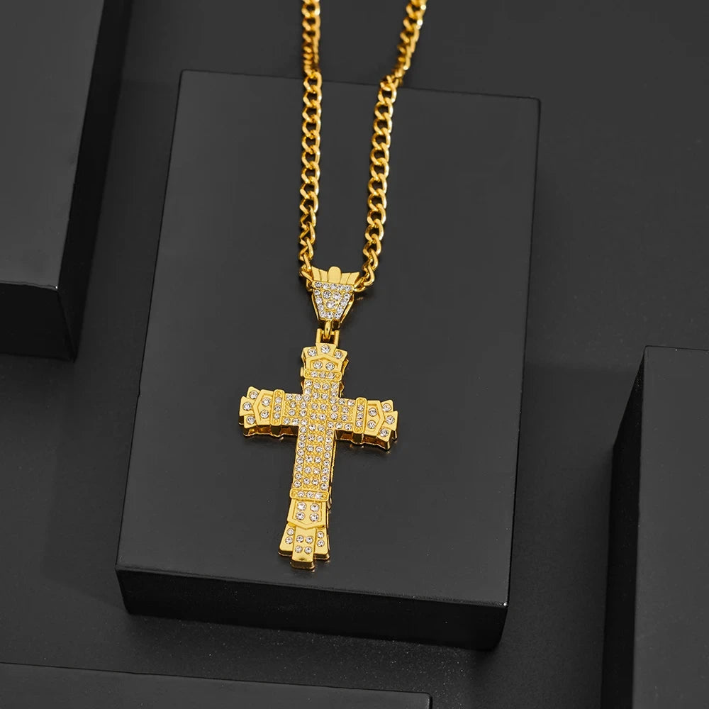 Minimalist Rhinestone Cross Pendant Necklace