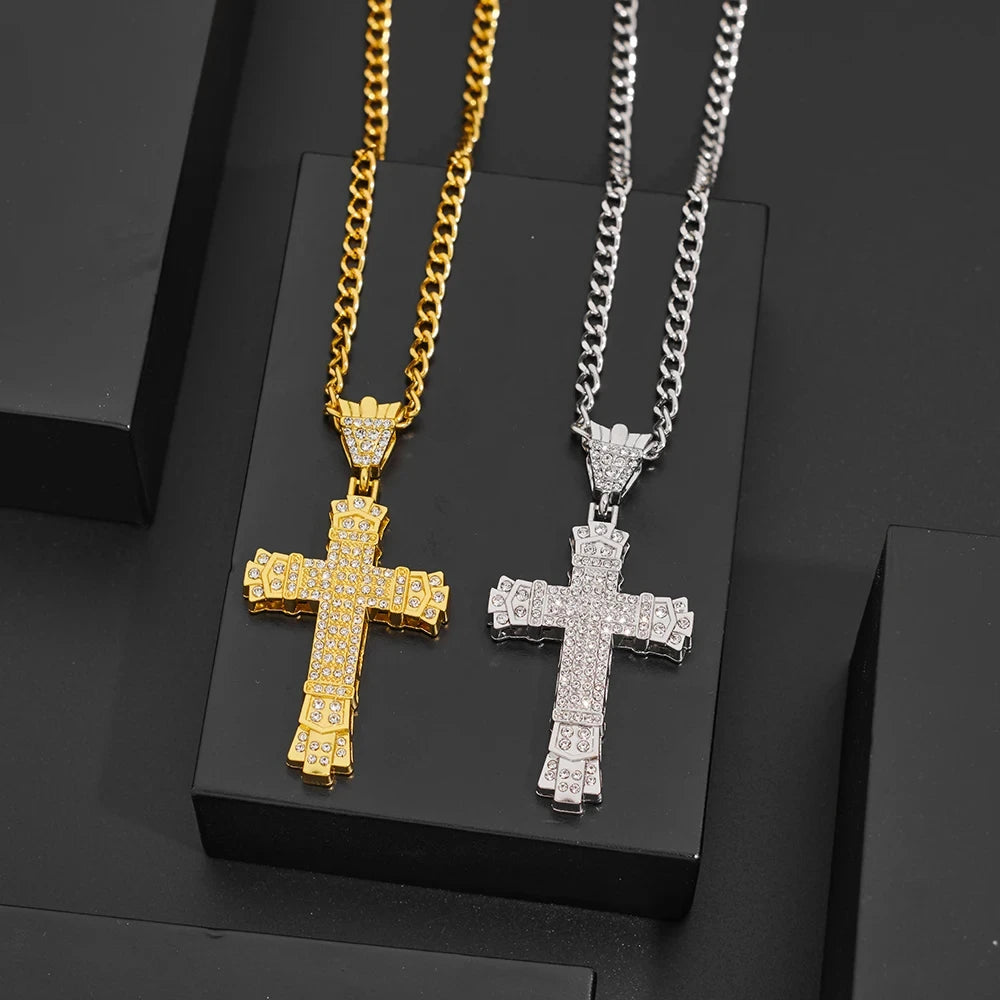 Minimalist Rhinestone Cross Pendant Necklace