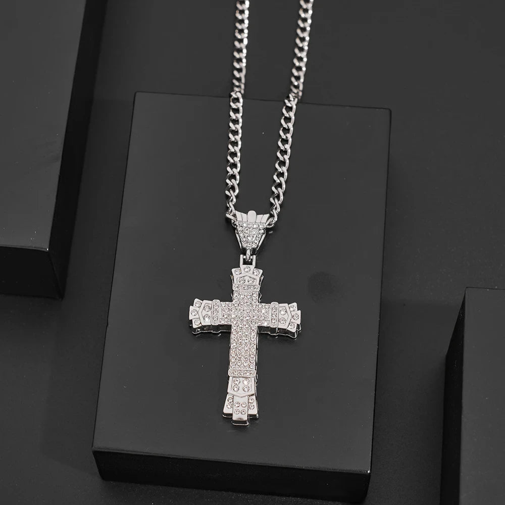 Minimalist Rhinestone Cross Pendant Necklace