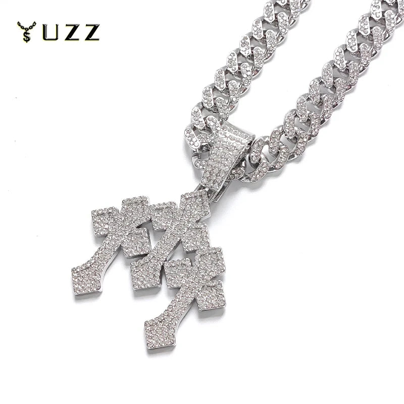 Iced Out Stacked Crosses Pendant Necklace