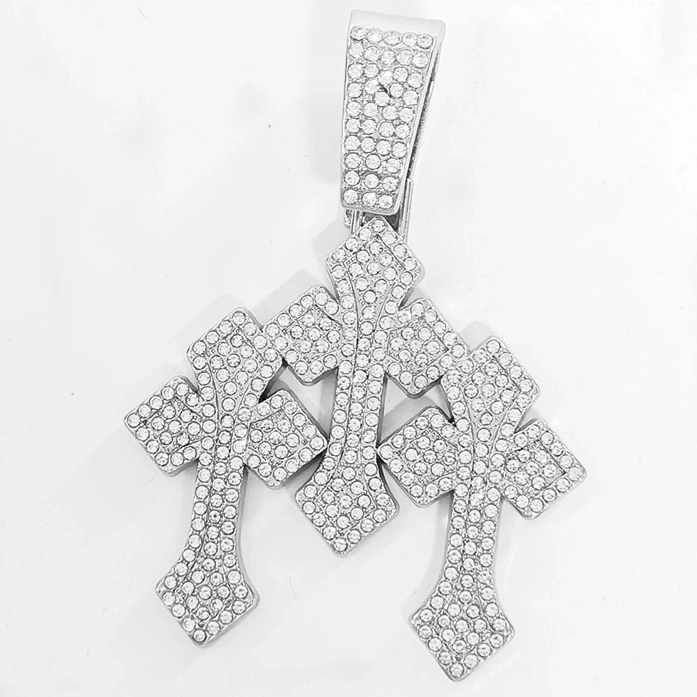 Iced Out Stacked Crosses Pendant Necklace