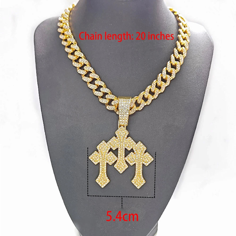 Iced Out Stacked Crosses Pendant Necklace