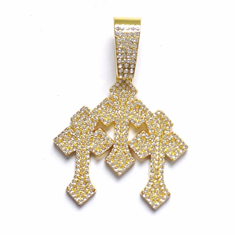 Iced Out Stacked Crosses Pendant Necklace