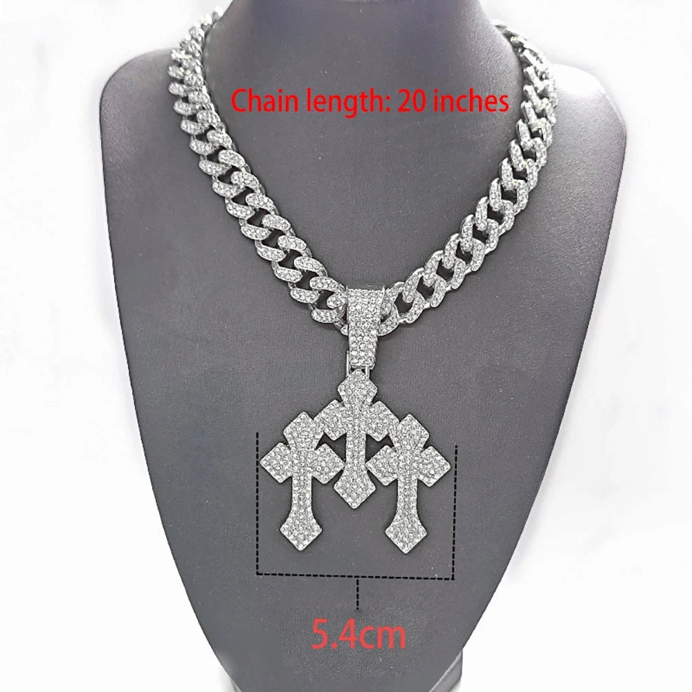 Iced Out Stacked Crosses Pendant Necklace