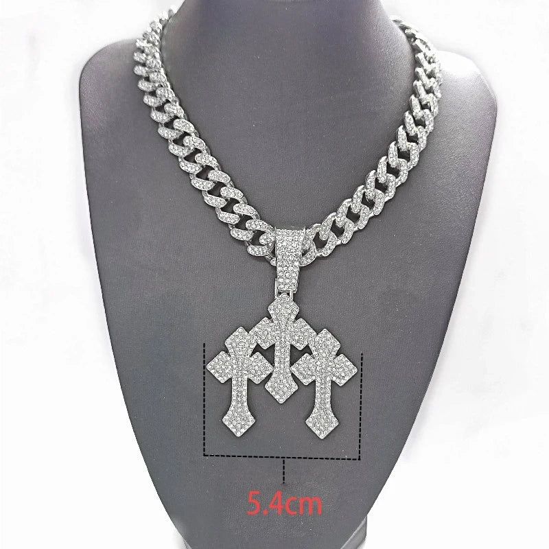 Iced Out Stacked Crosses Pendant Necklace