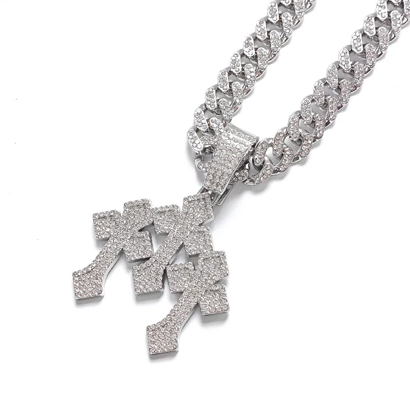 Iced Out Stacked Crosses Pendant Necklace