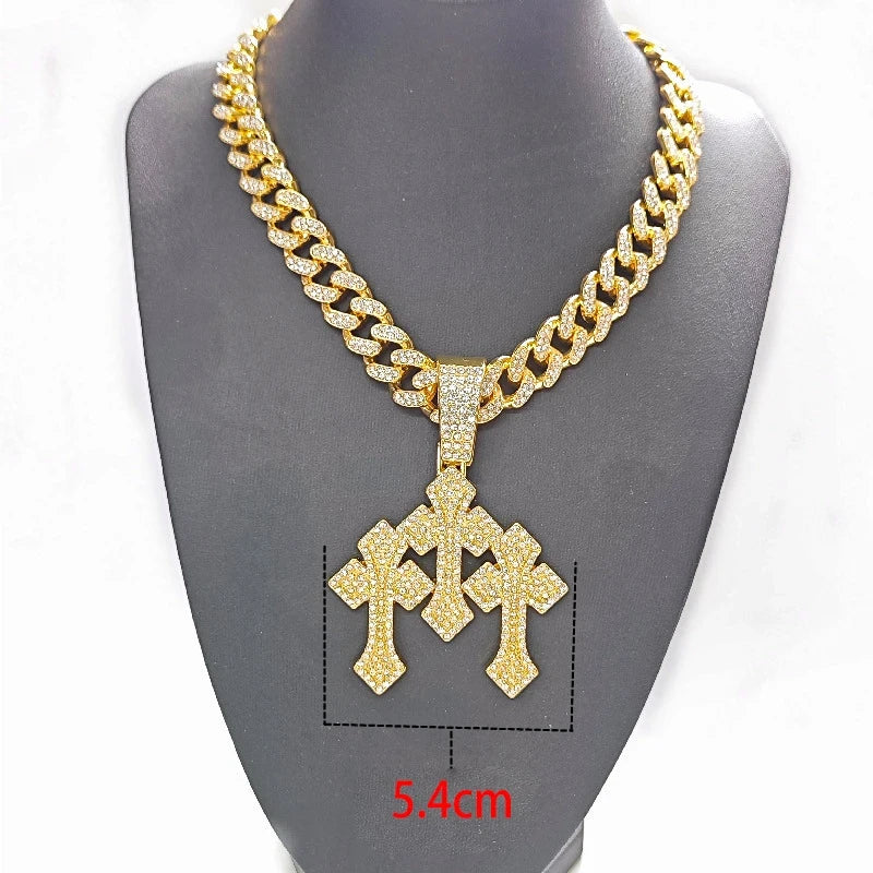 Iced Out Stacked Crosses Pendant Necklace