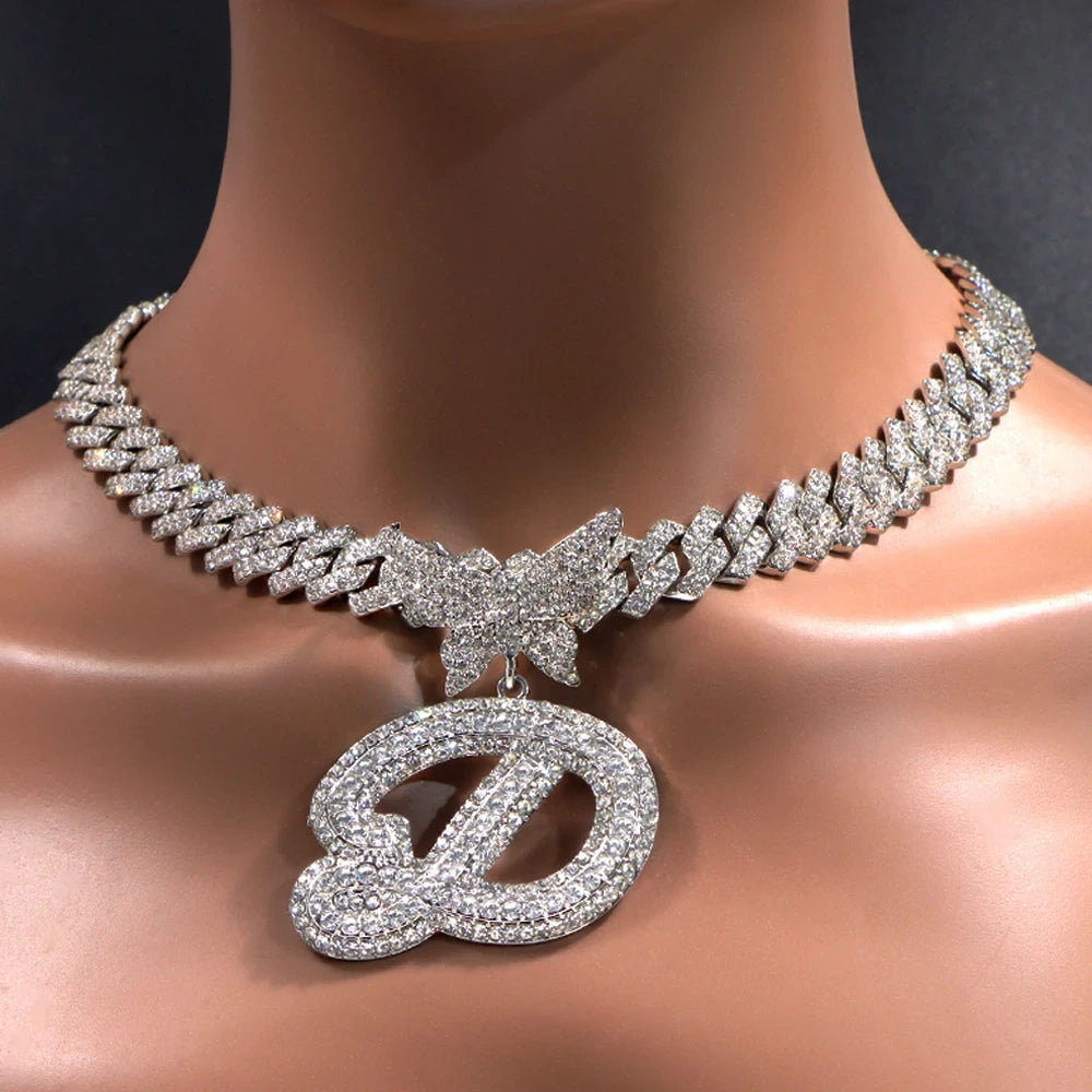 Iced Out Crystal Initial Cuban Necklace