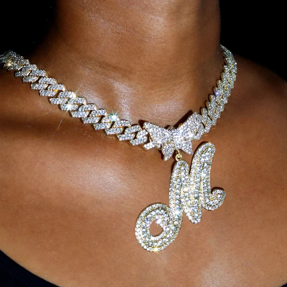 Iced Out Crystal Initial Cuban Necklace