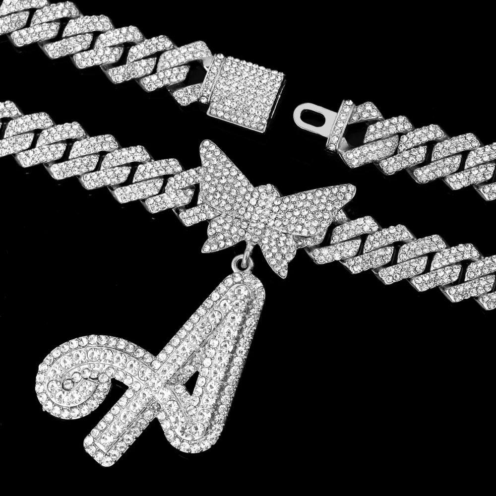 Iced Out Crystal Initial Cuban Necklace