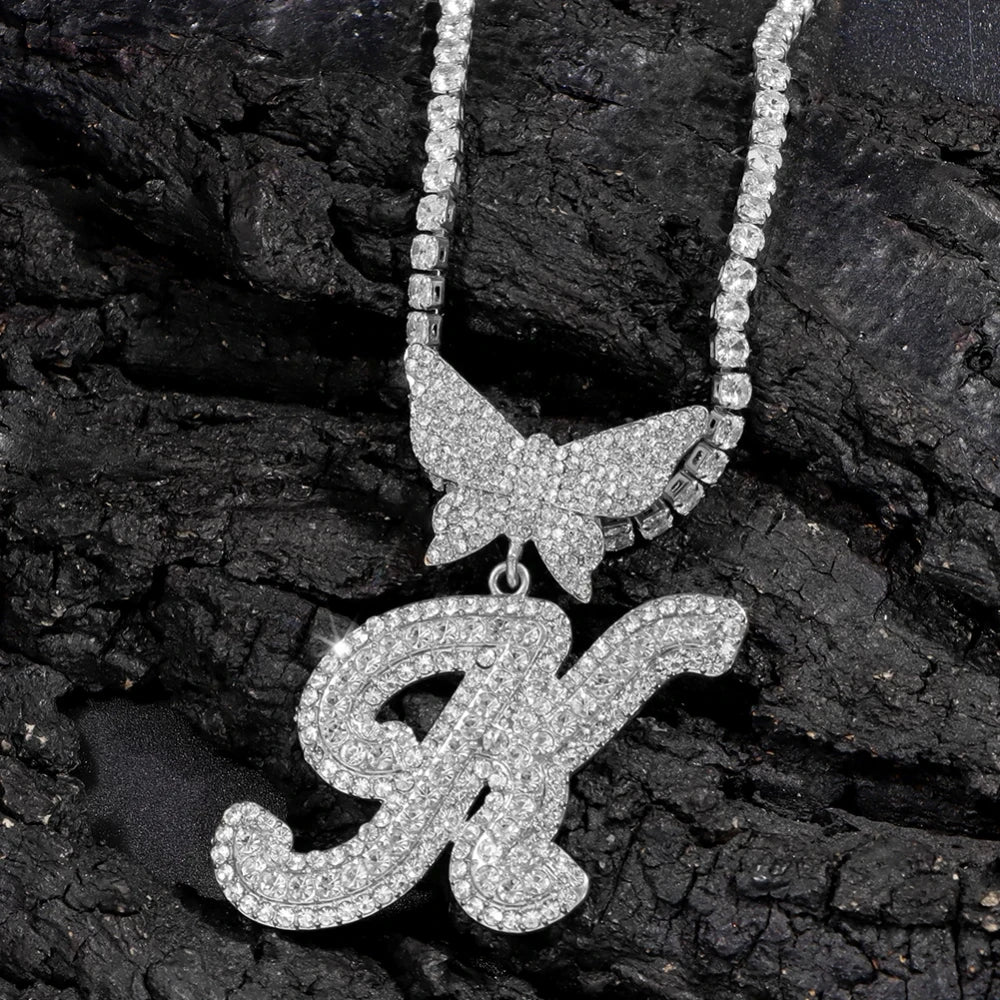 Iced Out Crystal Initial Cuban Necklace