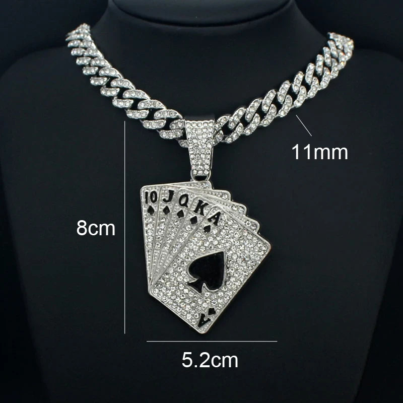 Iced Out Playing Card Pendant Necklace