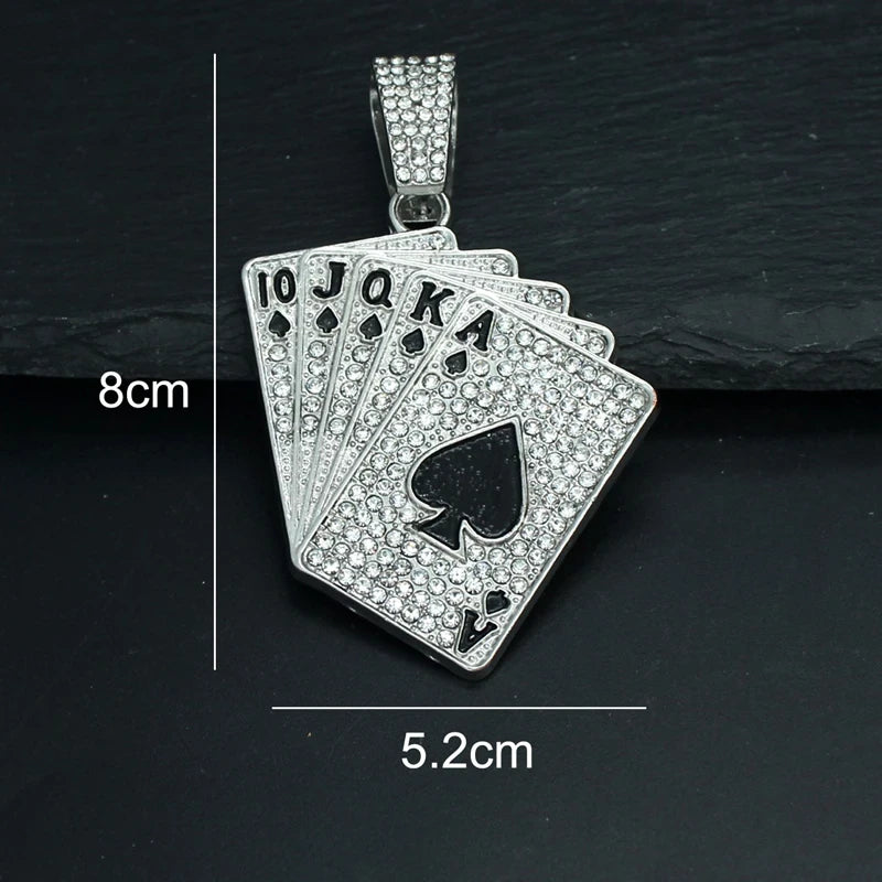 Iced Out Playing Card Pendant Necklace