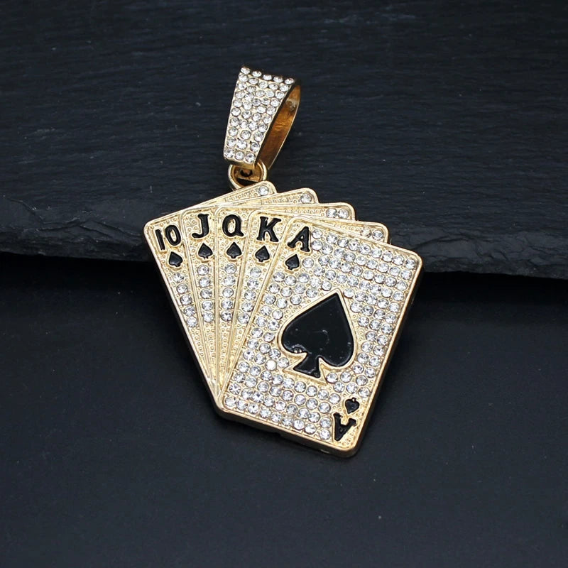 Iced Out Playing Card Pendant Necklace