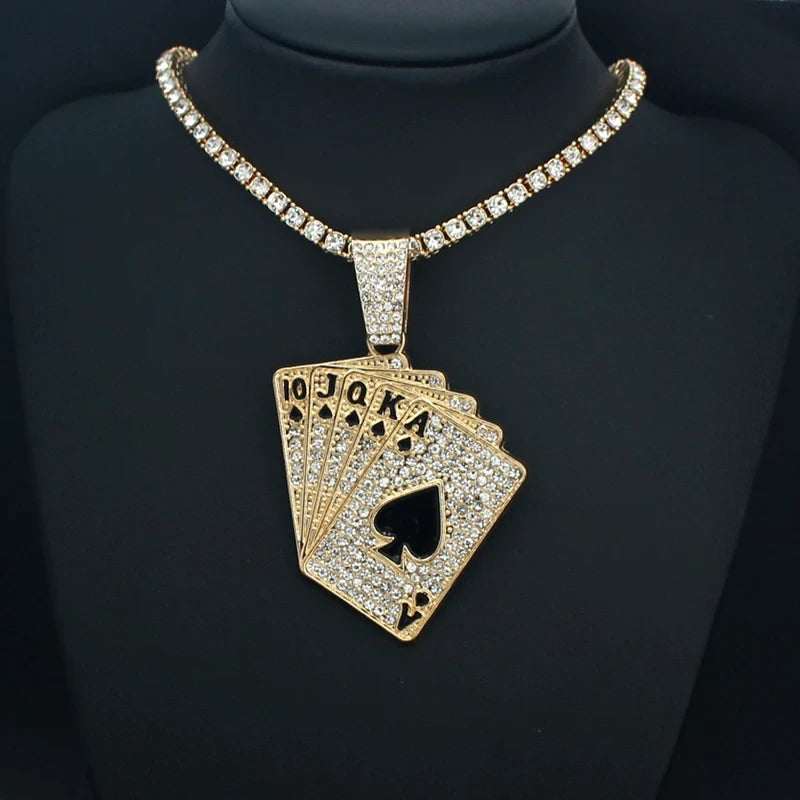 Iced Out Playing Card Pendant Necklace