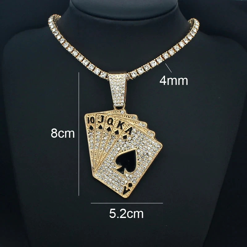 Iced Out Playing Card Pendant Necklace