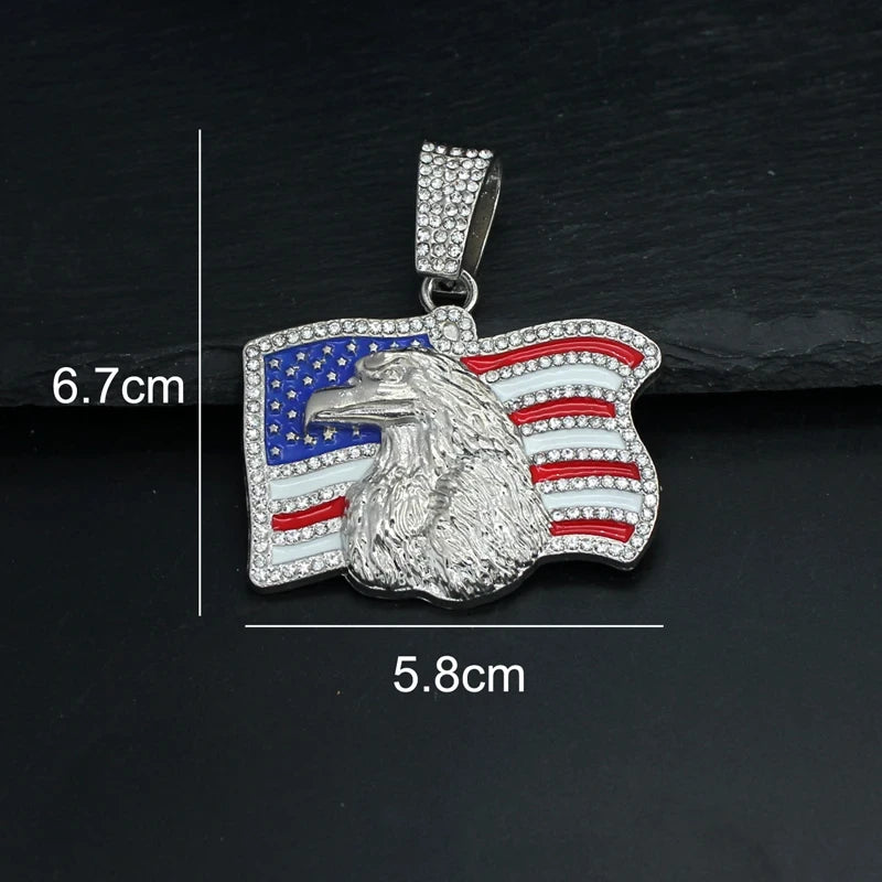 Iced Out American Flag Pendant Necklace