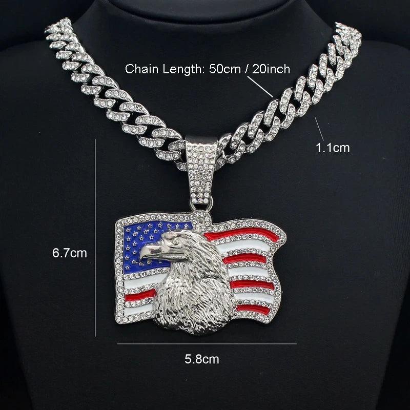 Iced Out American Flag Pendant Necklace
