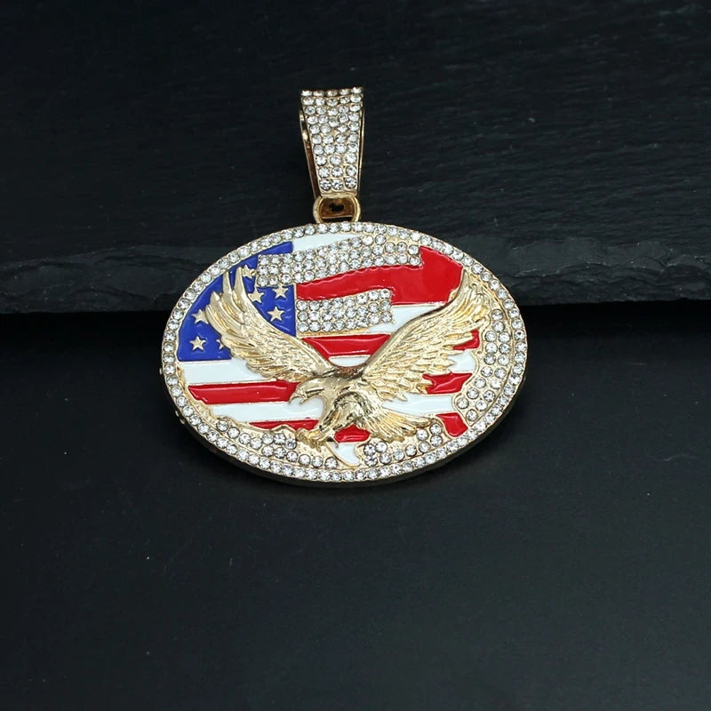 Iced Out American Flag Pendant Necklace