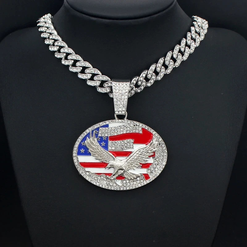 Iced Out American Flag Pendant Necklace