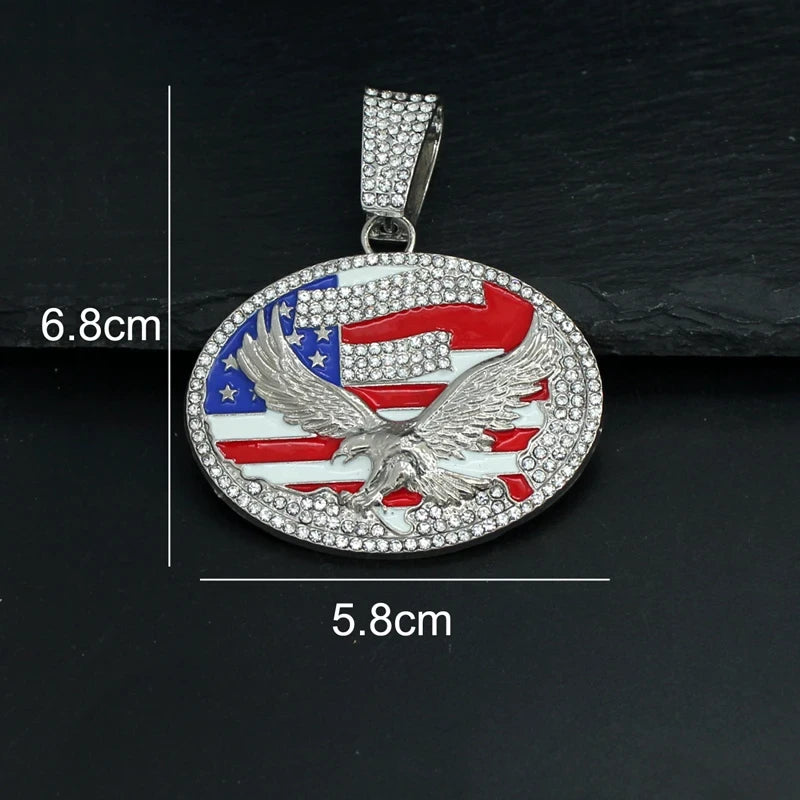 Iced Out American Flag Pendant Necklace