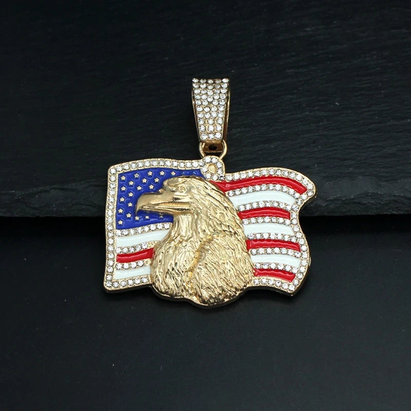 Iced Out American Flag Pendant Necklace
