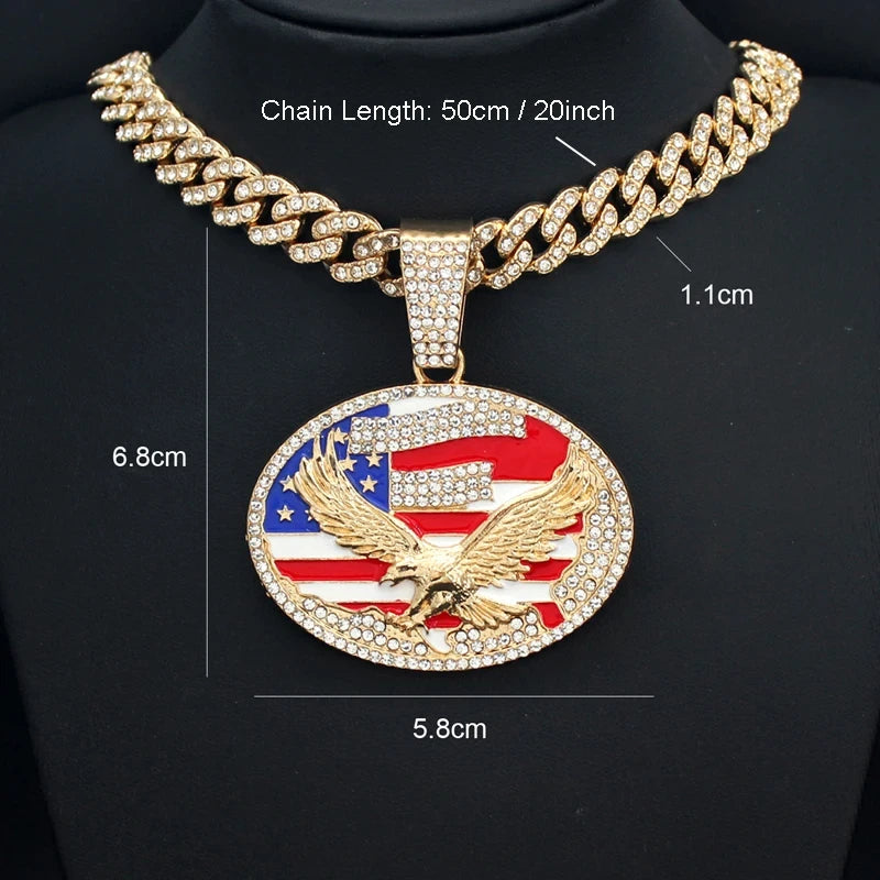 Iced Out American Flag Pendant Necklace