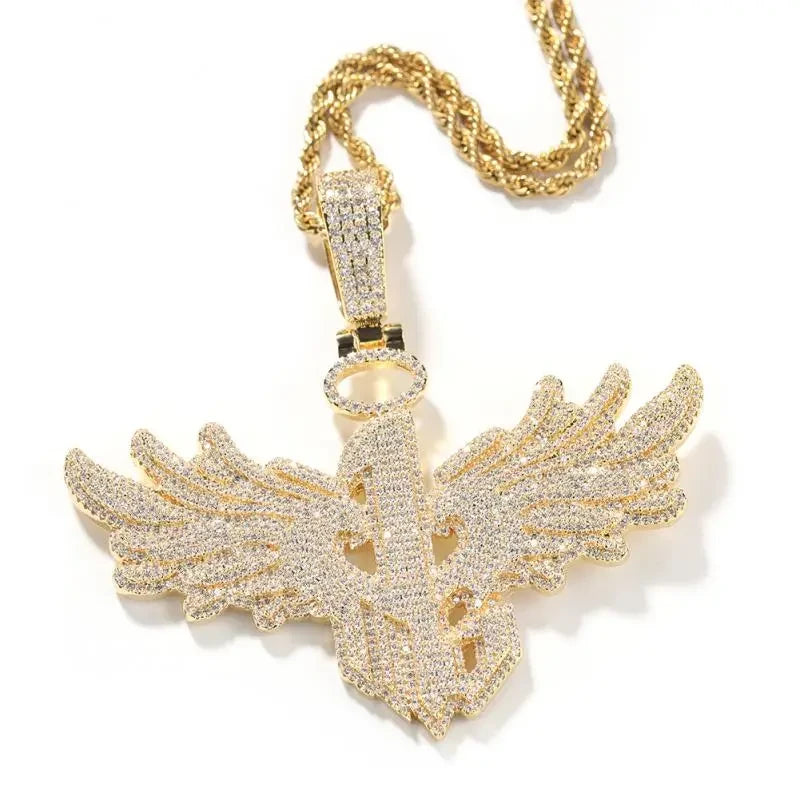 Large Wing Zircon Pendant Necklace
