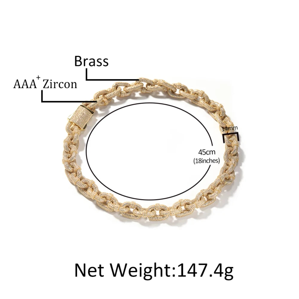 Locked Link Paved Cubic Zirconia Chain