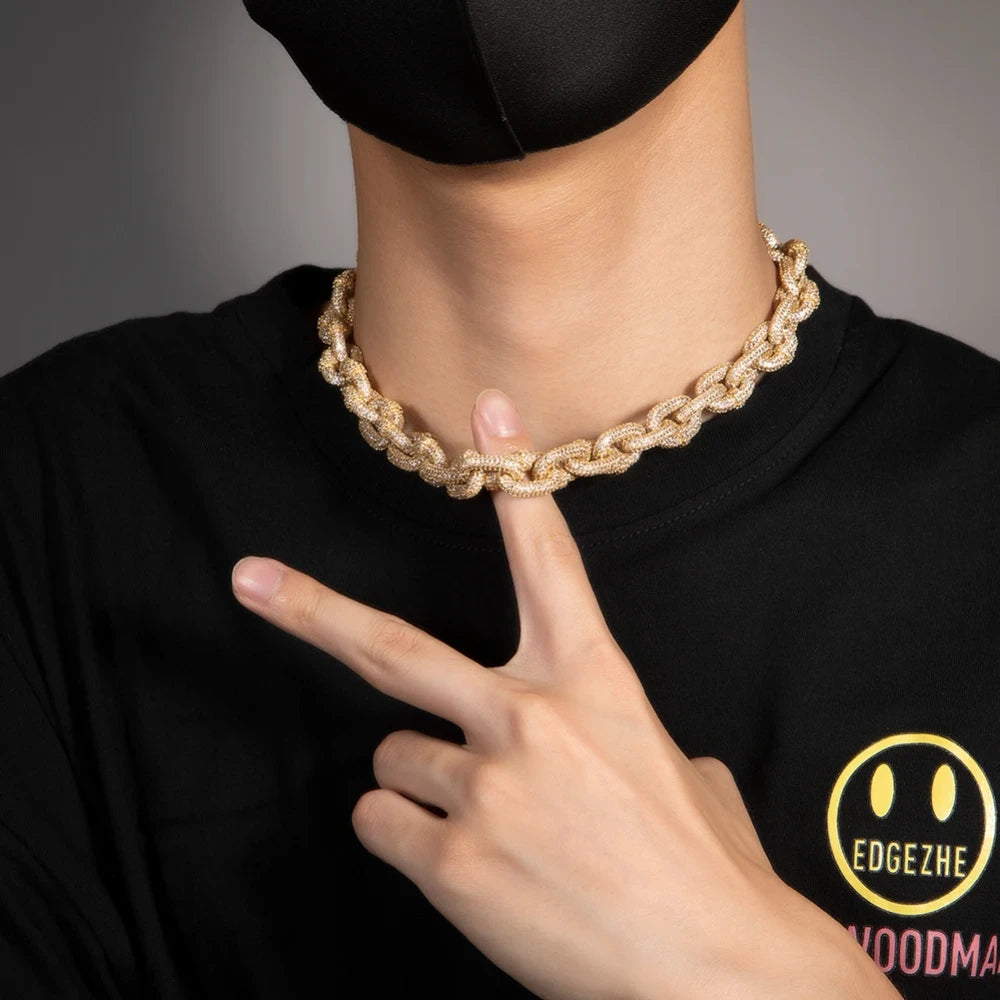 Locked Link Paved Cubic Zirconia Chain