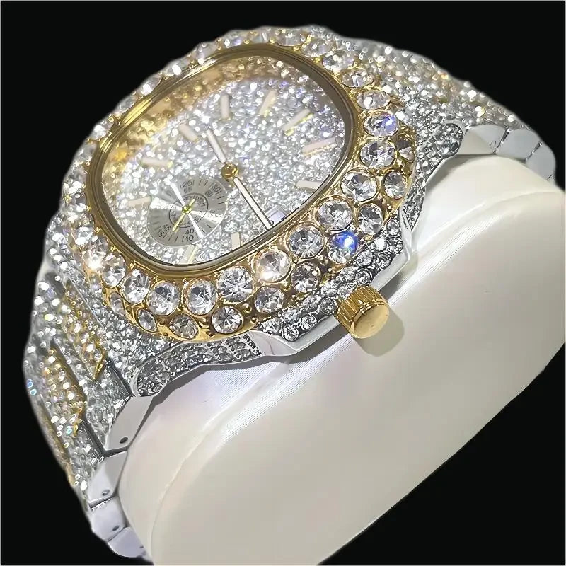 Iced Diamond Gold Quartz Watch