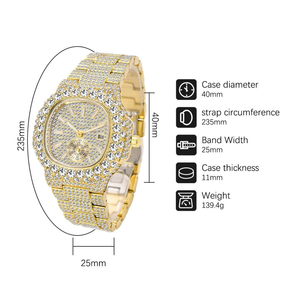 Iced Diamond Gold Quartz Watch