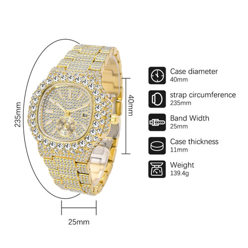 Iced Diamond Gold Quartz Watch