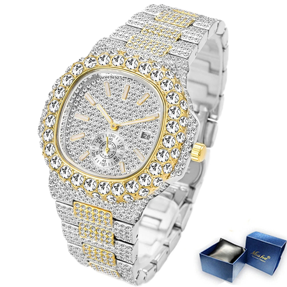 Iced Diamond Gold Quartz Watch