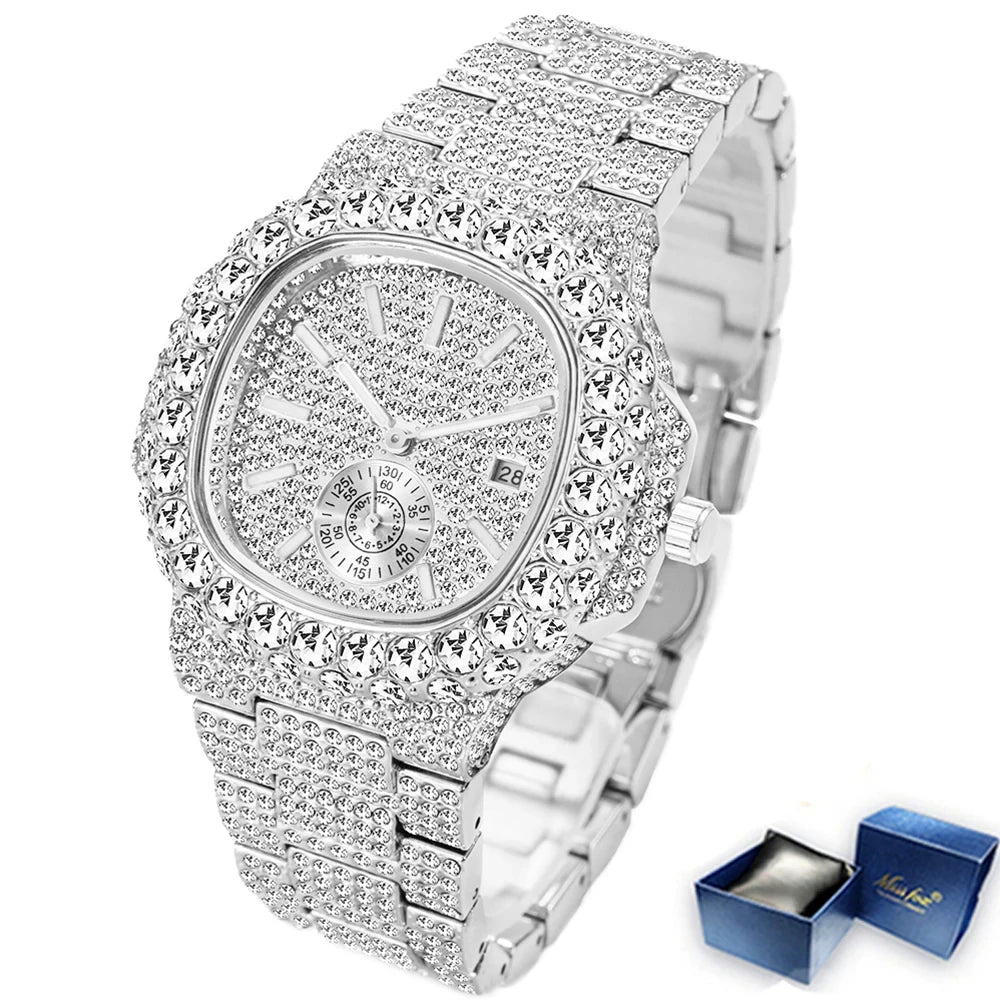 Iced Diamond Gold Quartz Watch