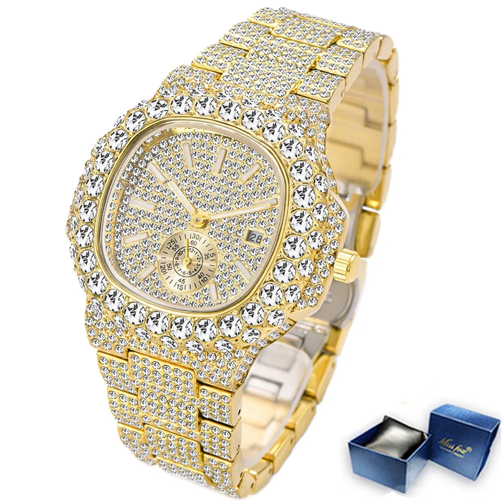 Iced Diamond Gold Quartz Watch
