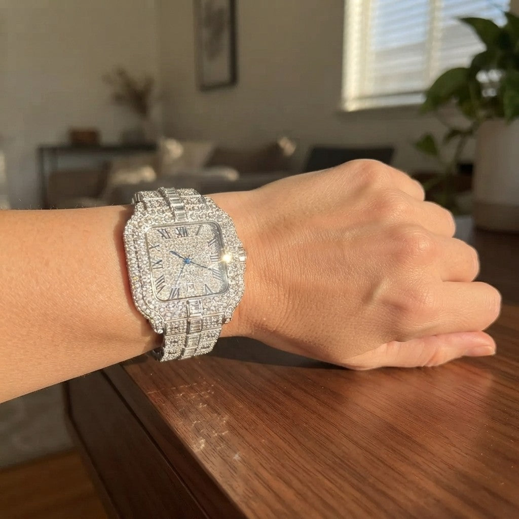 Iced Out Square Quartz Watch