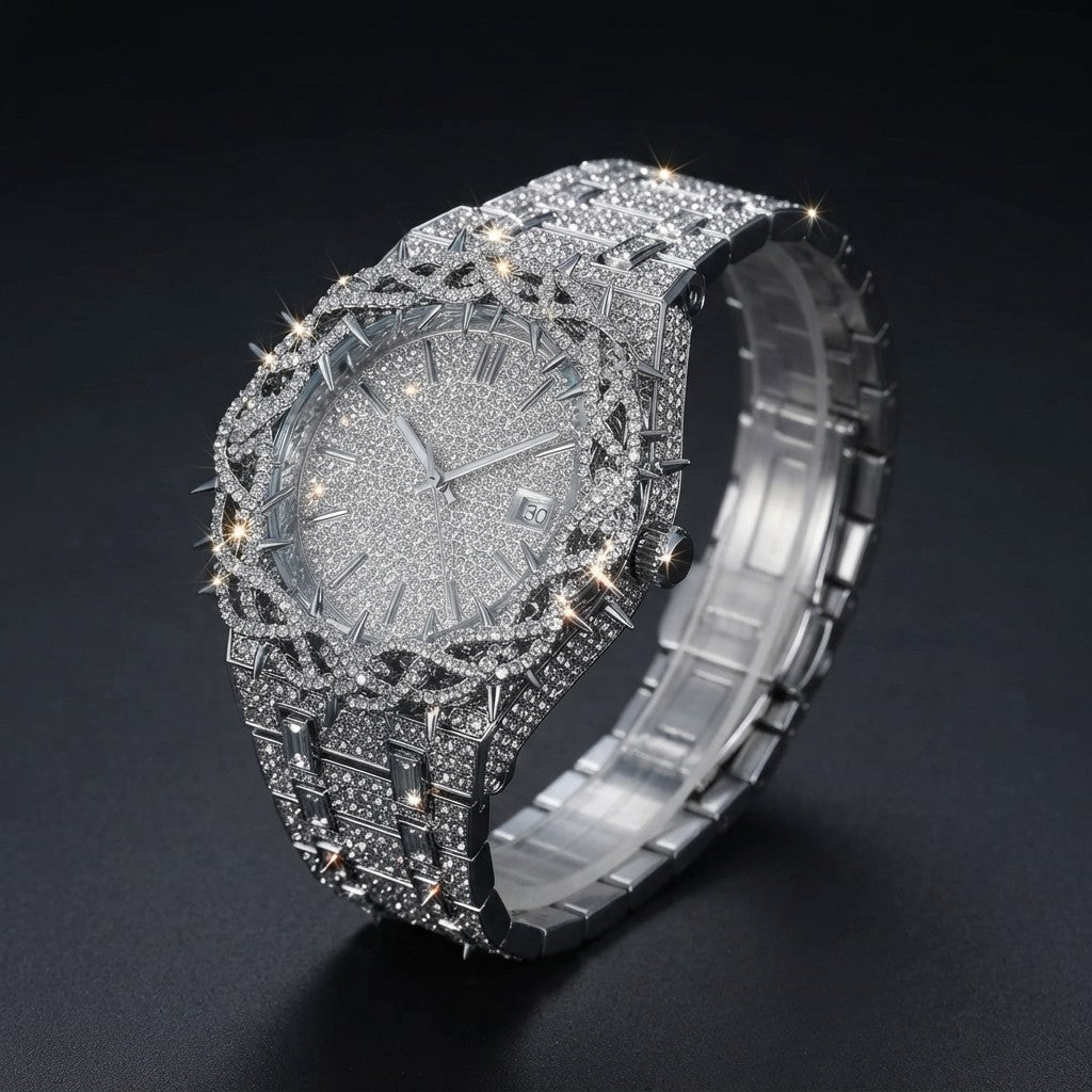 Iced Out Rhinestone Thorn Spike Watch
