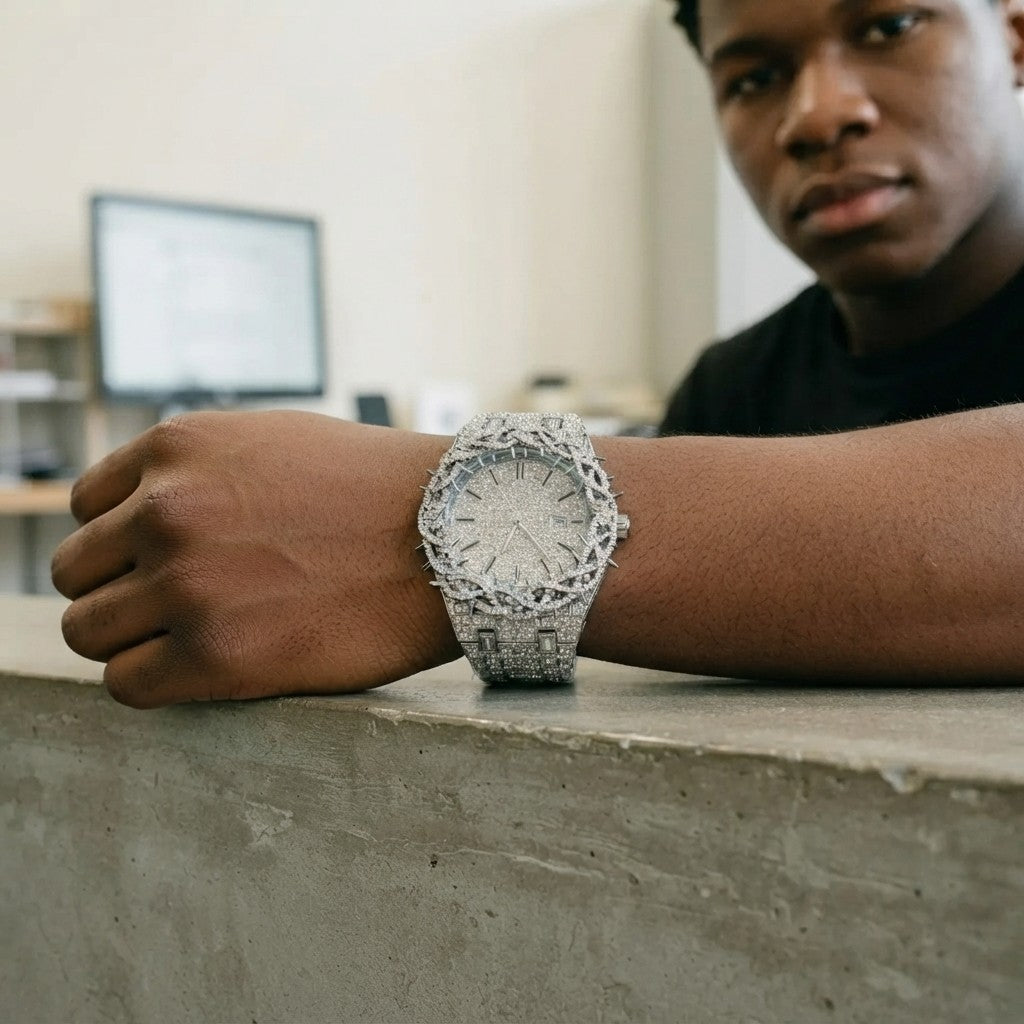 Iced Out Rhinestone Thorn Spike Watch